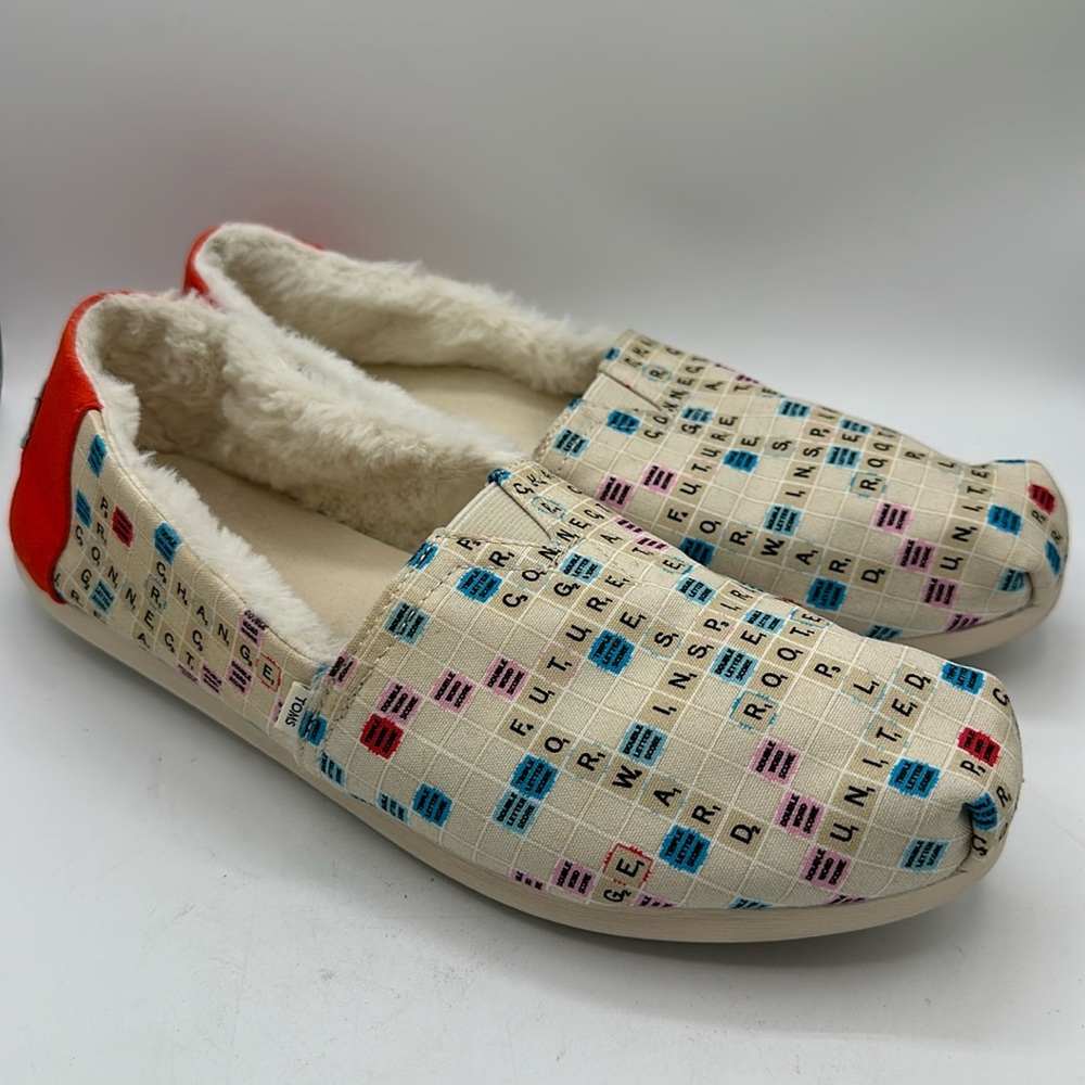 Toms x Scrabble fur-lined game night shoes, size 10